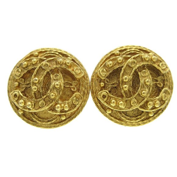 Chanel Button Earrings Gold Clip-On - Picture 1 of 4